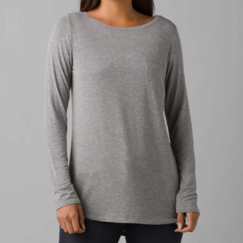 prAna Foundation Long Sleeve Crew, Heather Grey
